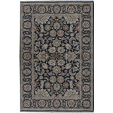 Wool Oriental Area Rug in Black/Ivory/Green