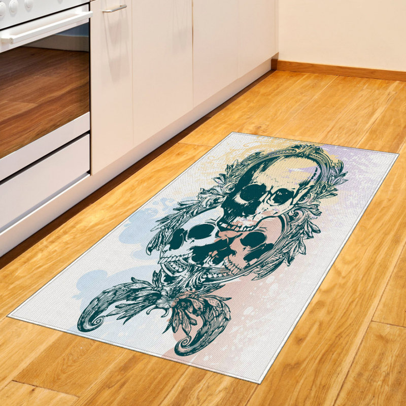 Skull High Density Long Fiber Poly Threads Decorative Area Rug Carpet, Rectangle 2'7" x 5'