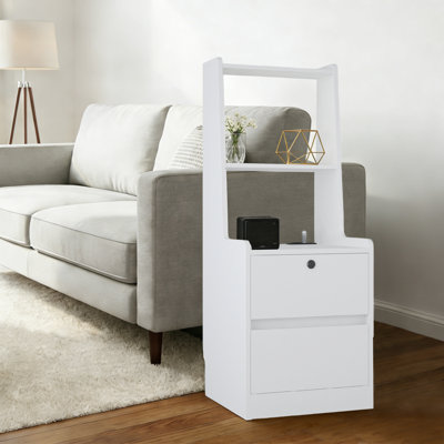 Modern Storage Unit nightstand with Shelves and Integrated USB Night Light,  Lockable Drawer and Adjustable Night Lighting