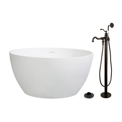 Kingston Arcticstone 45-Inch Solid Surface Round Double Ended Freestanding Tub With Faucet Combo And Drain