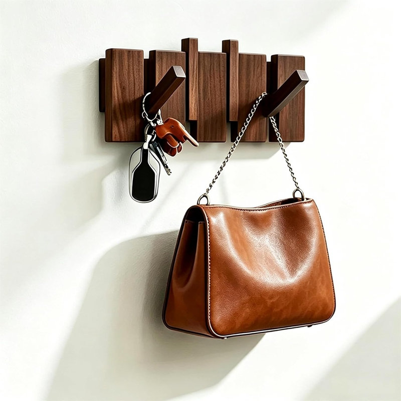 Porte-manteau mural en bois, crochets robustes pour manteaux, chapeaux, serviettes, sacs et clés