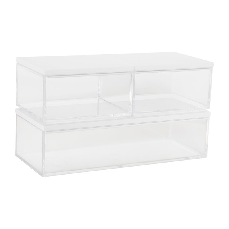 Clear Stackable Plastic Storage Bins with White Lids, 3 Pack