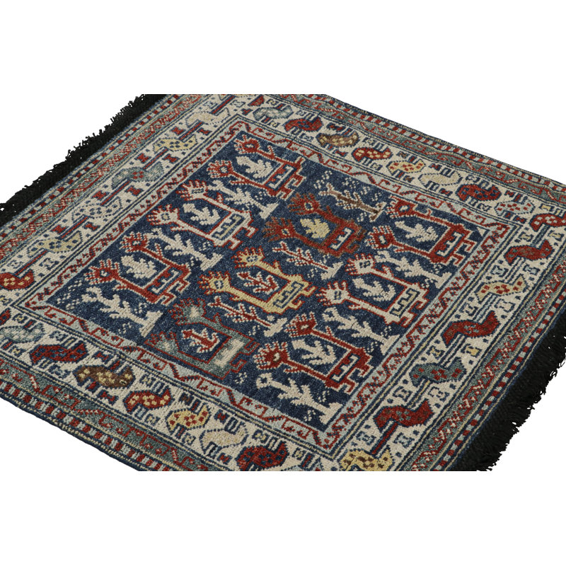Burano Hand Knotted Wool Geometric Area Rug, Square 4'