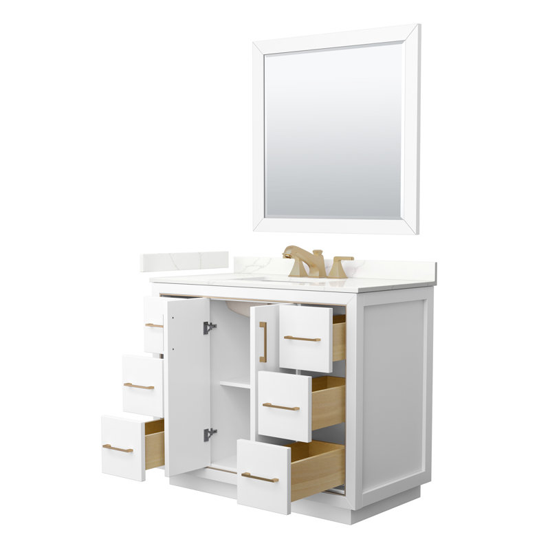 Meuble-lavabo simple 42 po avec comptoir, Bleu foncé, Giotto Quartz, Nickel brossé