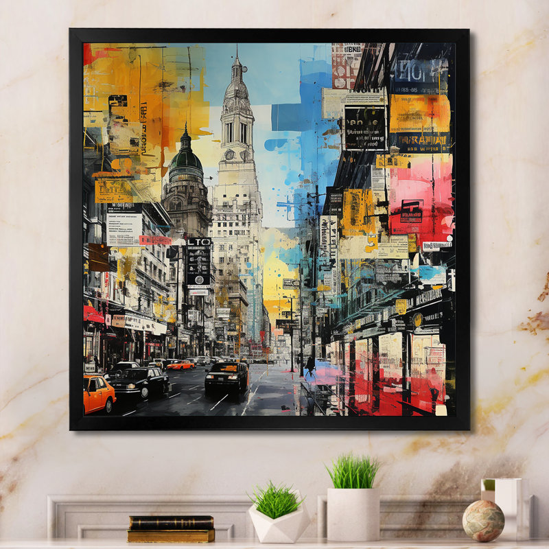 Munich City Popart - Munich, art mural, Cadre simple noir, H 16 po x l 16 po x P 1 po