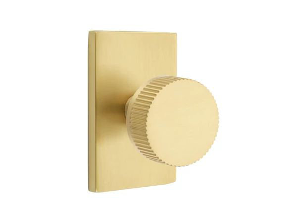 Select Passage Interior Mortise w/ Rectangular Rosette & Conical Stem, Straight Knurled Knob (LH), Satin Brass