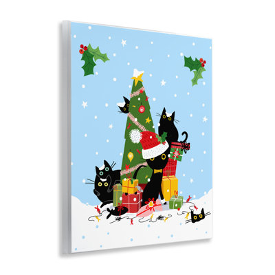 «Silly Cats in Christmas Tree», art mural sur toile par Leeza Hernandez