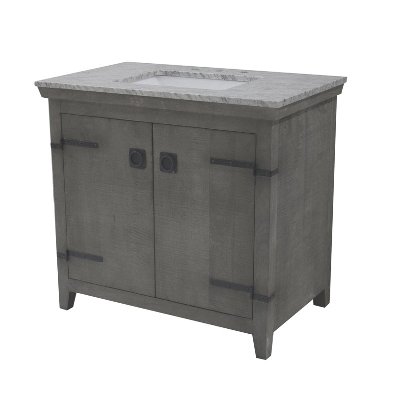 Ono 36'' Single Bathroom Vanity with Marble Top, Dark Gray, Gray
