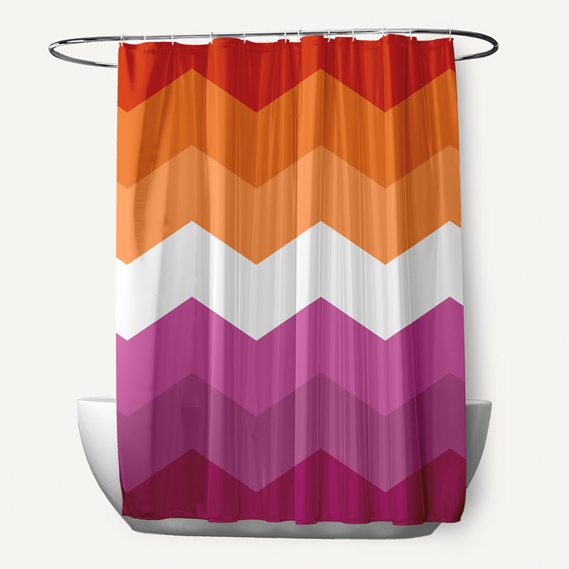 Rideau de douche en polyester à chevrons, Rouge / rose / blanc / orange