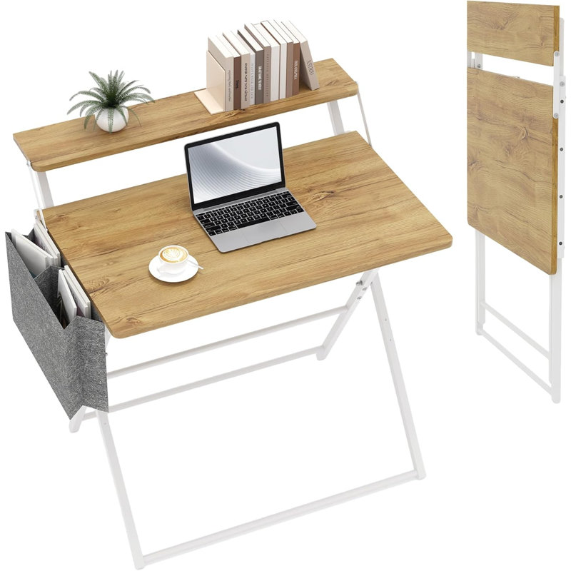 Bureau pliable avec sac de rangement, bureau avec support pour écran, bureau pliant léger, Yellow/White