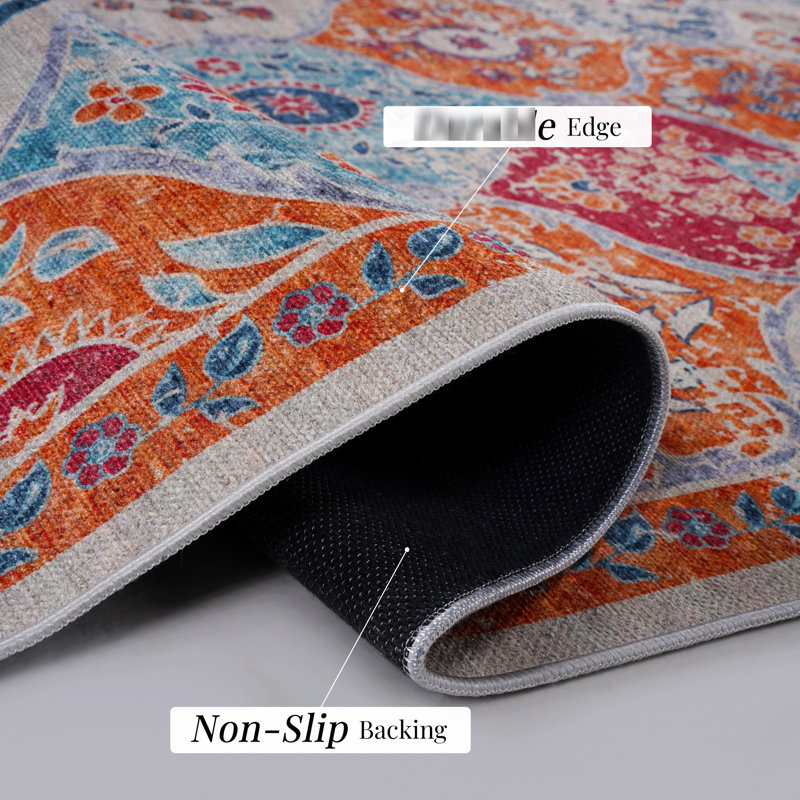 Tapis 8 x 10 de couleur crème - lavable, à poils courts, antidérapant, antidérapant pour la chambre à coucher, le métier à tisser et le salon, la cuisine pliable