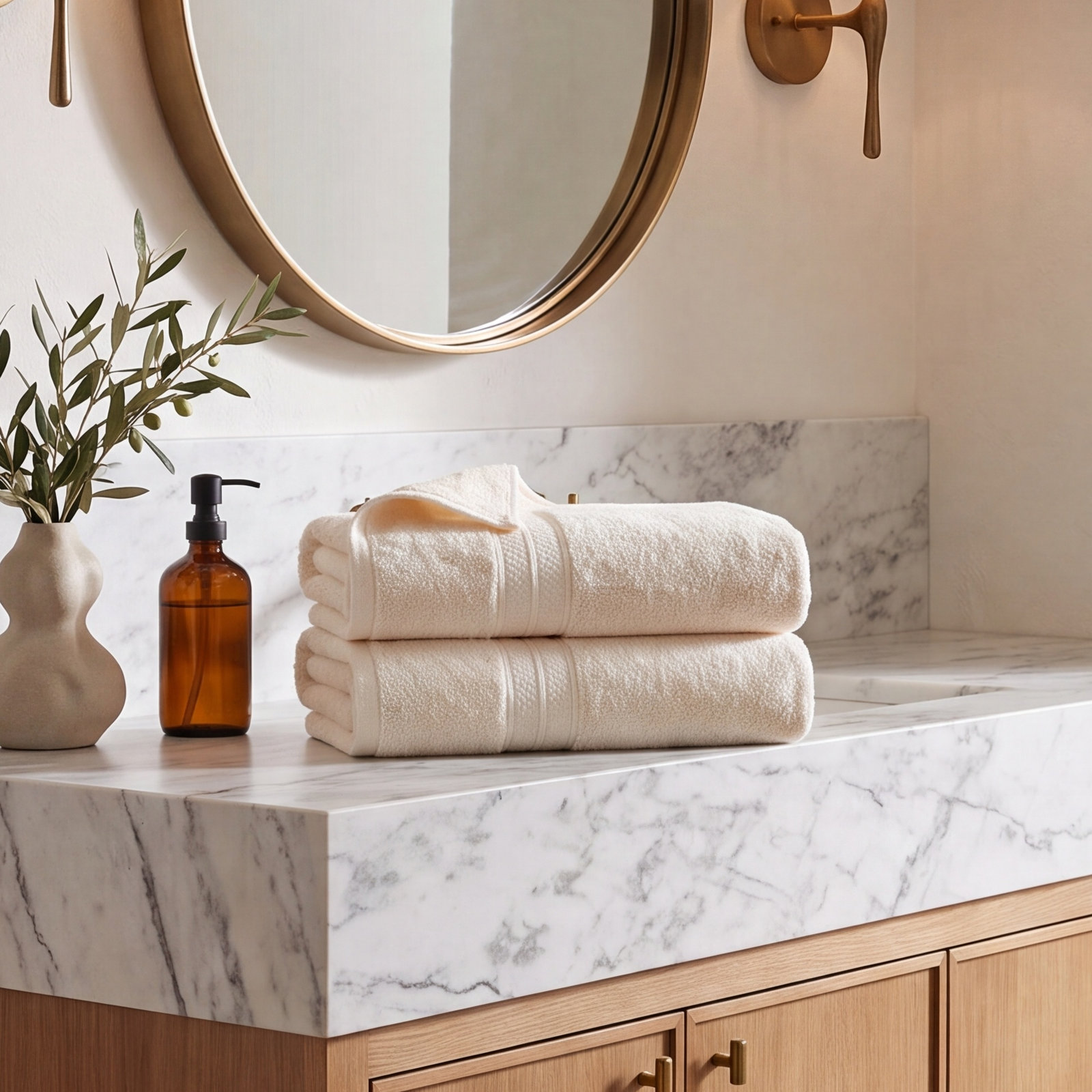 Nolhan Bamboo Cotton Bath Towel Set, Ivory