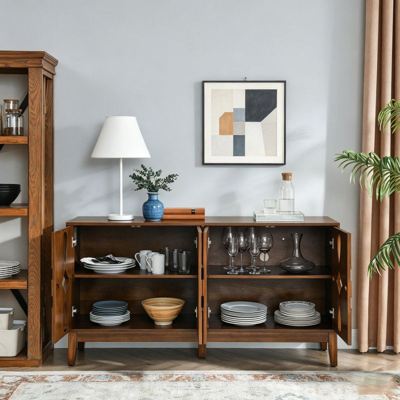 60.5" Mid Century Modern Sideboard Buffet Cabinet With Storage, TV Media Console Table, Storage Cabinet With 4 Doors & Adjustable Shelves For Kitchen Dining Living Room Entryway
