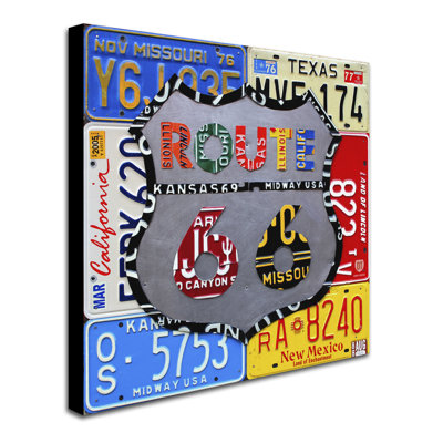 " Wrapped Canvas Wall Art - Design Turnpike 'Route 66 Road Sign' Wall Art For Living Room, Bedroom, Or Office Décor - 35x35 " by Design Turnpike