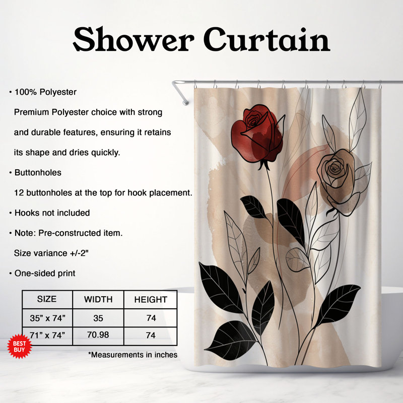 Rideau de douche standard 1 pièce, H 74 po x l 71 po