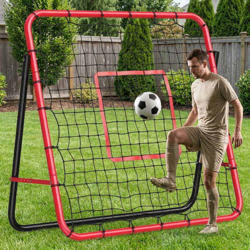 Filet de rebond de soccer ajustable 3,7 pi x 3,7 pi - Entraîneur de rebond robuste en acier pour la cour et le terrain, résistant à la rouille