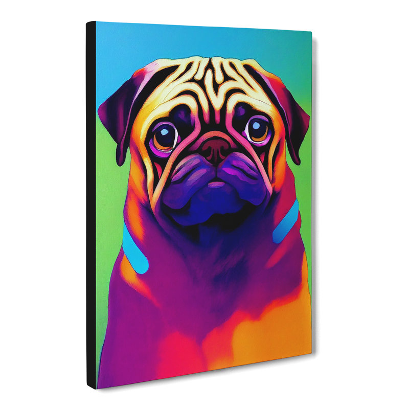Cleitus Pug Dog Painting Color - Wrapped Canvas Print, 76cm H x 50cm W