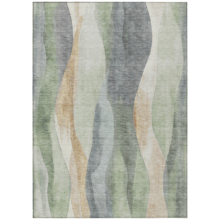 Machine Washable Indoor/Outdoor Xhevrie Aloe Rug