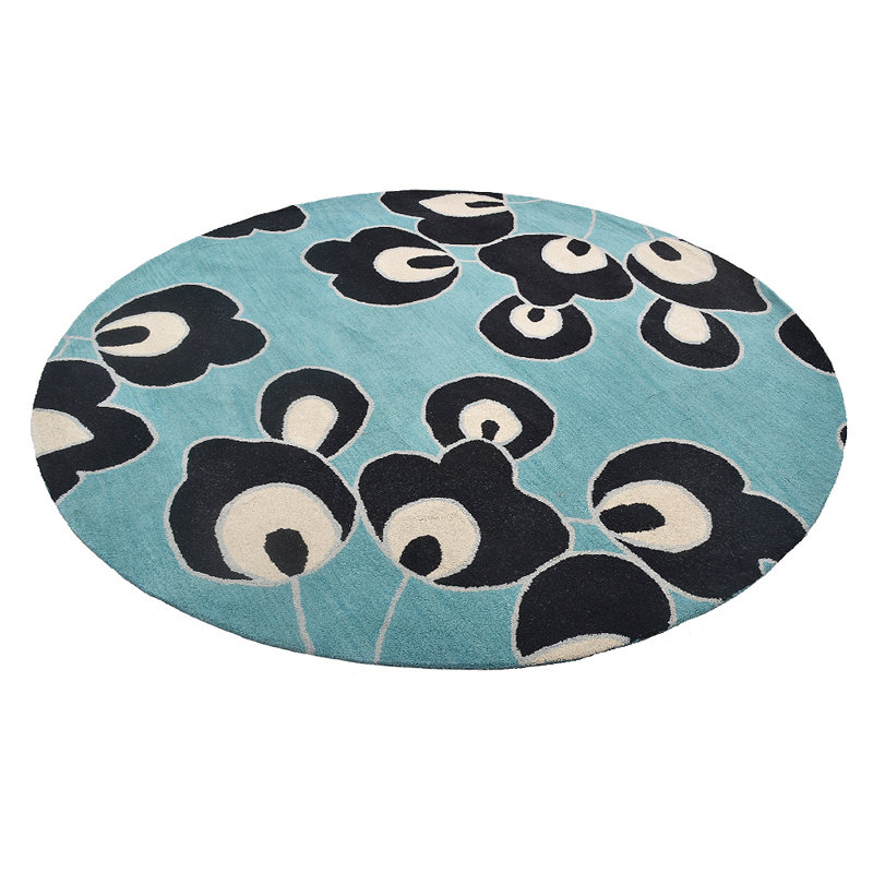 Hand Tufted Wool Eco-Friendly Area Rugs - Round, Blue Color, Floral Modern Design, High Pile Thick Handmade Anti Skid Area Rugs for Living Room, Bed Room