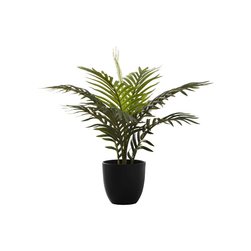 20" Tall Green Faux Palm Plant in Black Pot