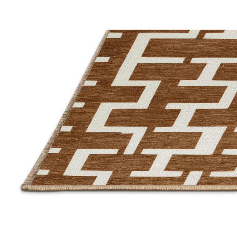 Machine Washable Trellis Brown Area Rug, Rectangulaire 3 pi x 5 pi