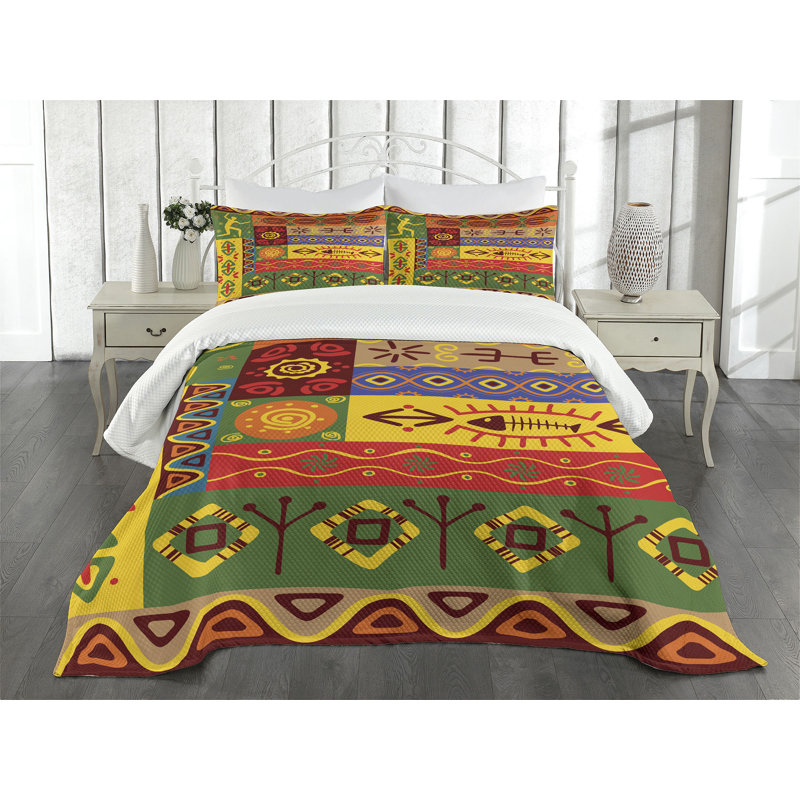 Ambesonne African Bedspread, King Bedspread + 2 Standard Shams