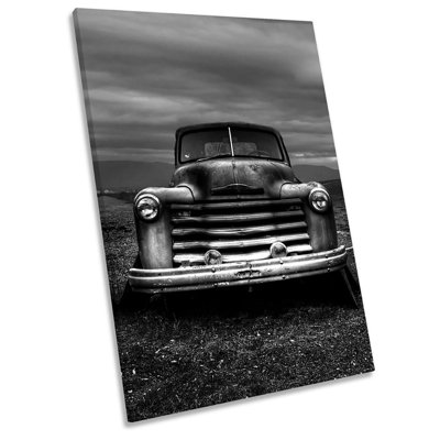 Abandoned Rusty Old Truck B&W - Wrapped Canvas Print