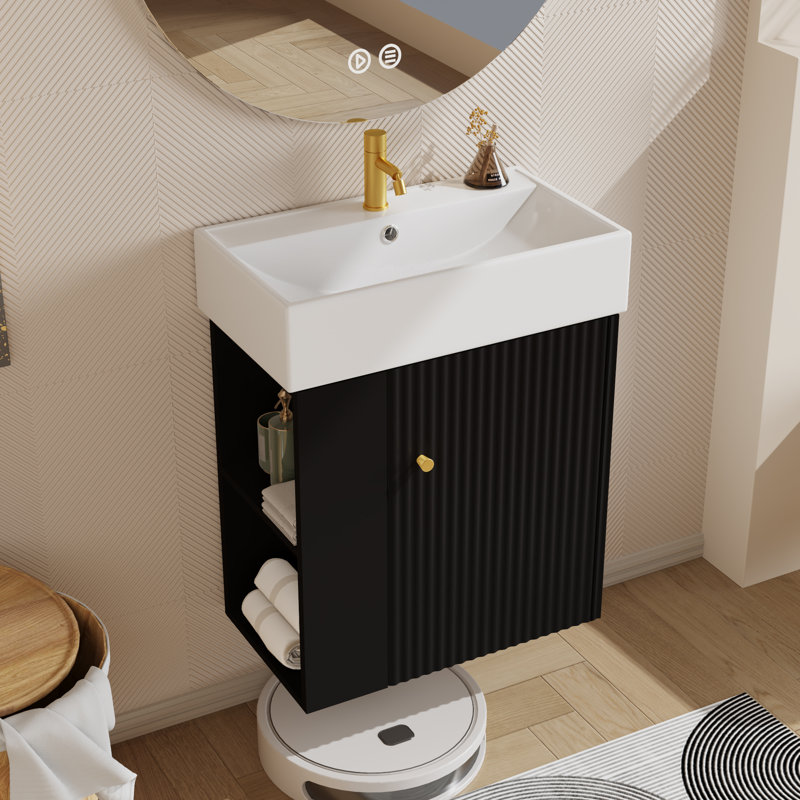 Ensemble de meuble-lavabo simple 21,6 po avec dessus en céramique Lorimar, Noir, Doré