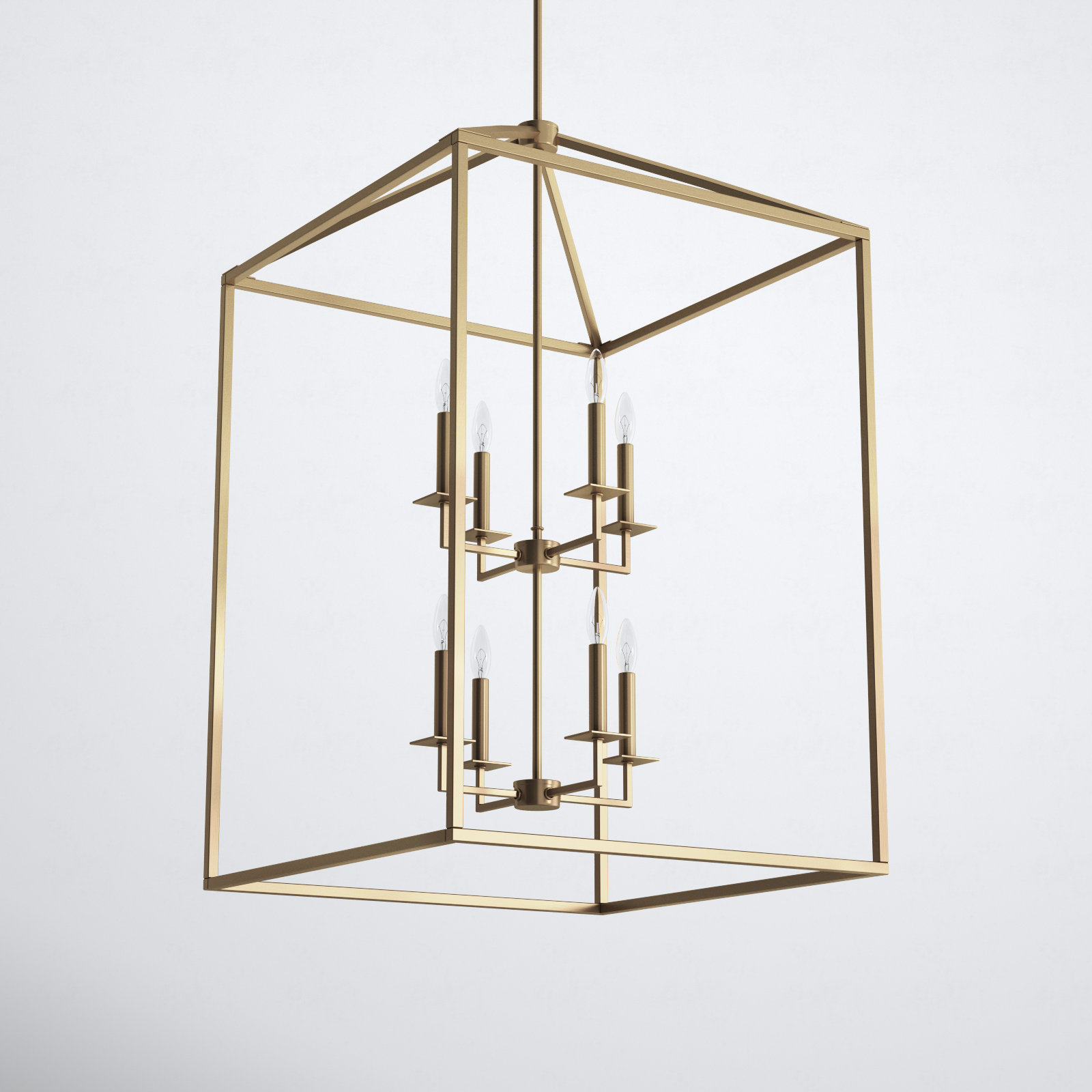 Ellis 8 - Light Dimmable Lantern Chandelier, Satin Brass, No, 38" H x 22" W x 22" D