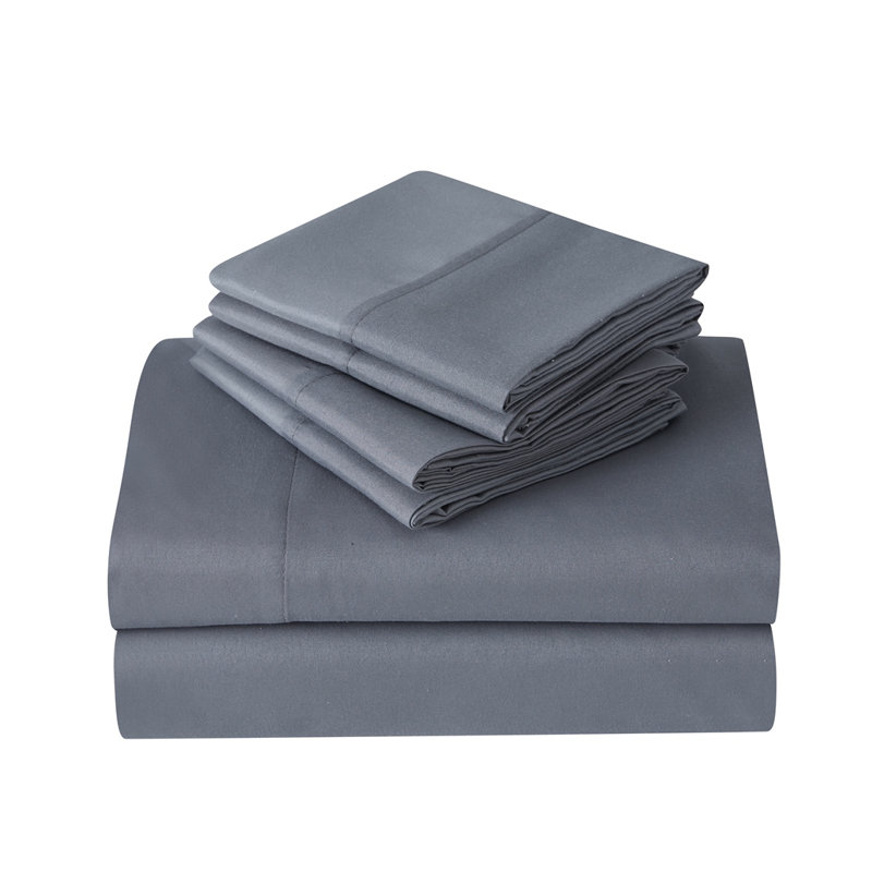 Kathy Ireland 6 Piece Brushed Microfiber Sheet Set, Dark Gray, Twin Sheet Set + 1 Fitted Sheet + 4 Pillowcases