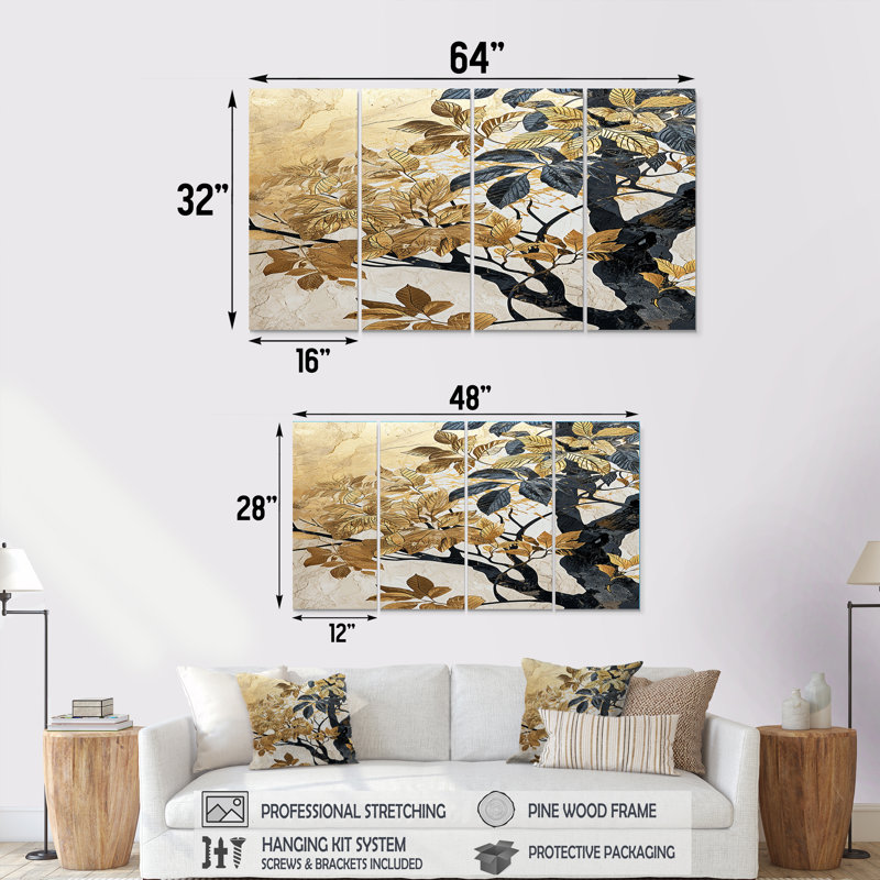 Ensemble de 4 pièces d'art mural Kessel - Feuilles, H 28 po x l 48 po