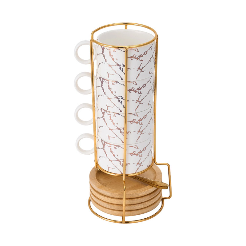 Ceramic, Stainless Steel, Iron, Wood Coffee Cup, White