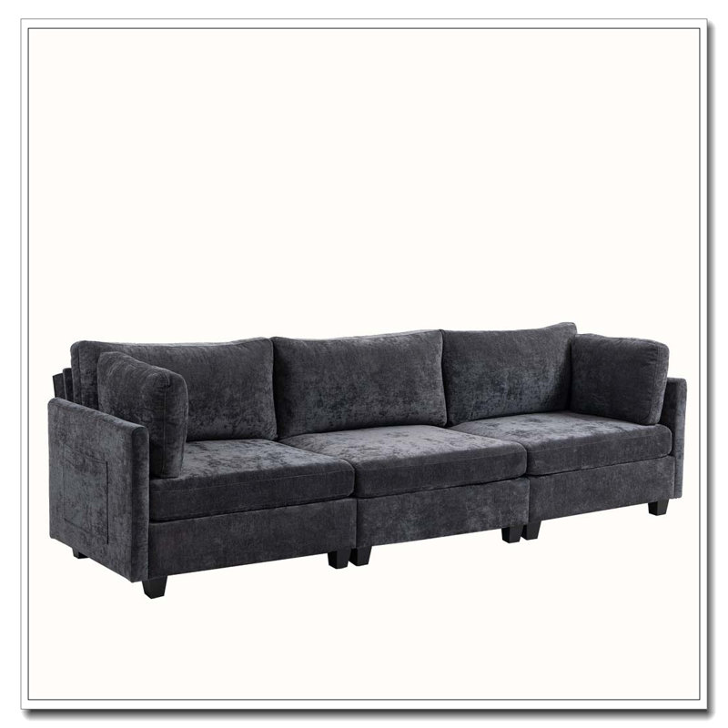 Canapé 3 places en tissu chenille profond, Gris foncé
