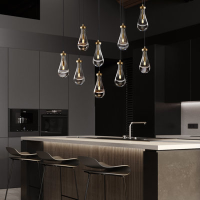 Luminaire suspendu linéaire en laiton à 9 lumières Raindrop Island