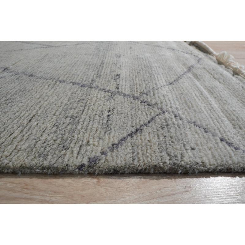 Gray Hand-Knotted Wool Diamond Weave Modernist Design Modern Contemporary Carpet Rug, 4' x 8'