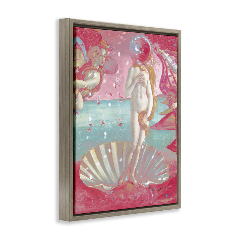 Cadre flottant chromatique disco Venus & Clamshell, design par Lil 'Rue, Cadre flottant orme Montalcino, H 31 po x l 25 po