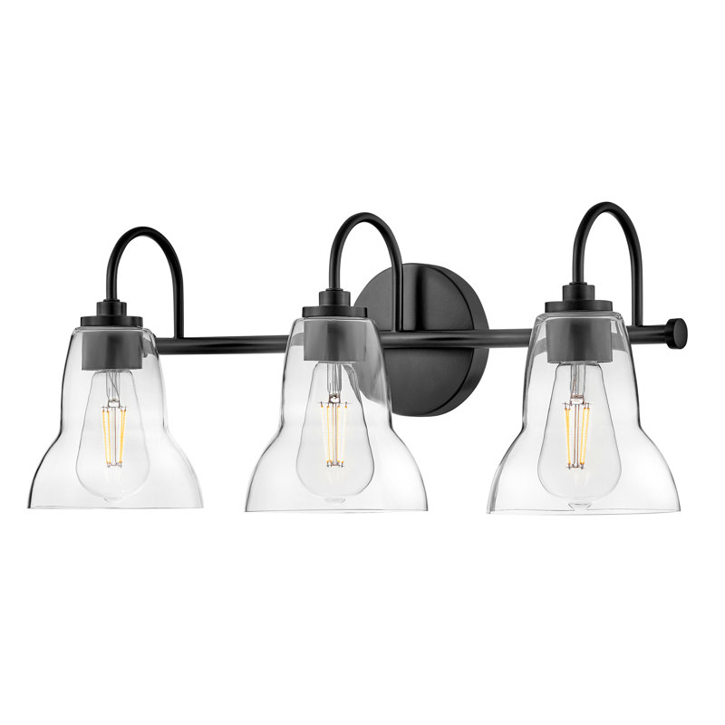 Vera 3-Light Bath Vanity Fixture with Clear Bell-Shaped Glass, Black