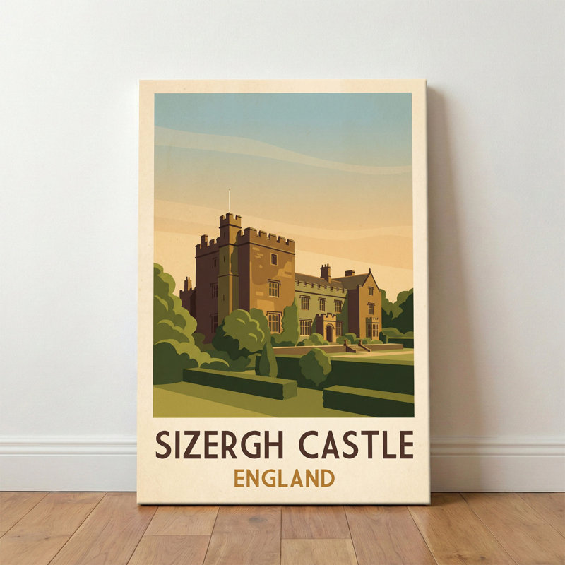 Sizergh Castle, England - Romantic Cumbria Castle Travel Poster. Giclee Print On Wrapped Canvas. Wall Art, Home Decor - Castles & Palaces, England - Wrapped Canvas Print