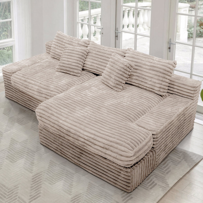 Siège modulaire modulaire pour canapé, canapé rembourré et compressé pour le salon, la chambre à coucher, un appartement, aucun assemblage requis, combinaison libre de 2 pièces, tissu en velours côtelé moelleux, beige