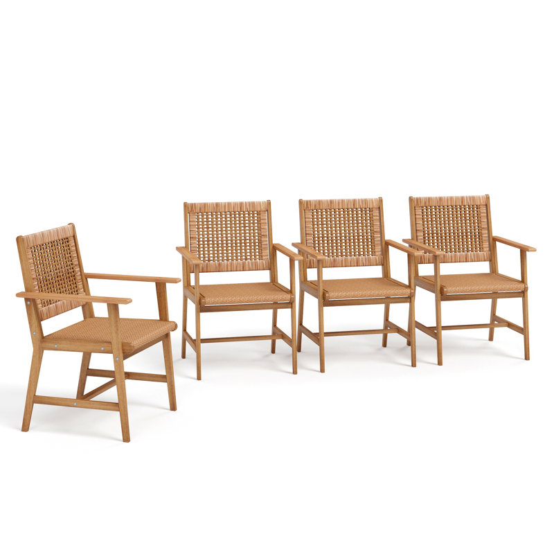 Chaise de salle à manger d'extérieur Eldonna Premium en bois massif et rotin