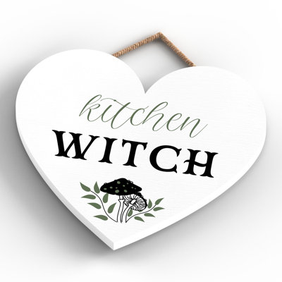 Kitchen Witch Mushrooms Wooden Heart Plaque