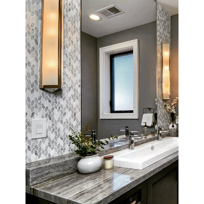 11.8" x 12" Marble Novelty Mosaic Wall & Floor Tile, White/Gray