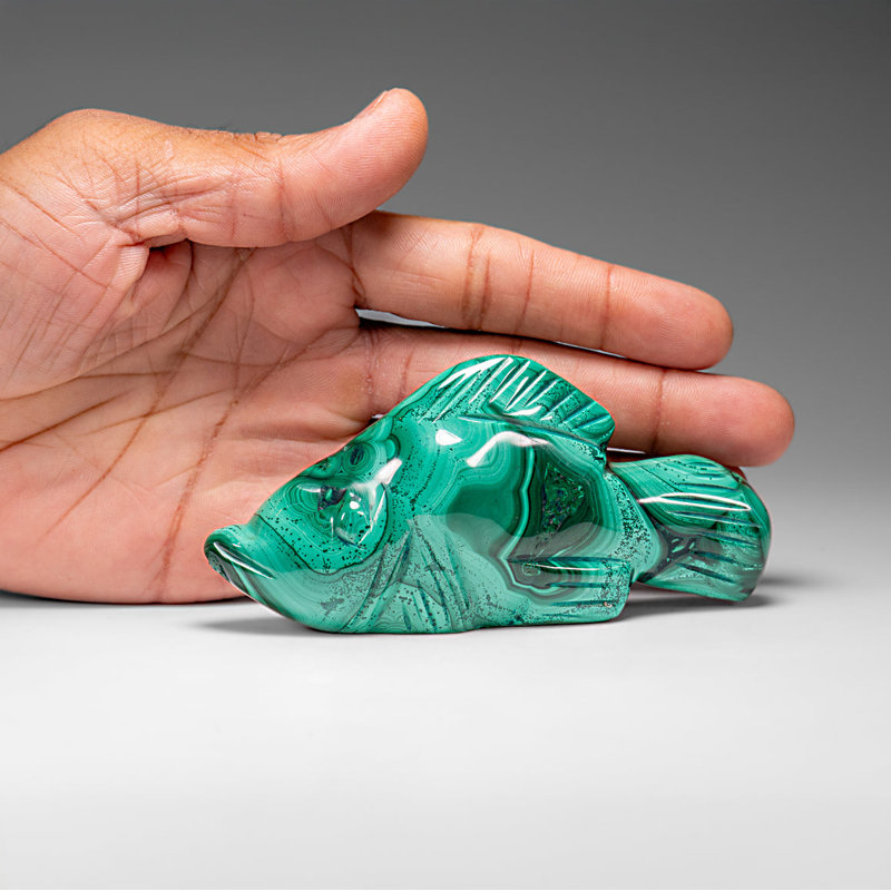 Genuine Polished Malachite Fish Carving (256.8 Grams)