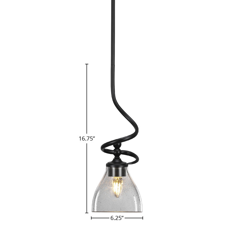 Mini-luminaire suspendu Wilden à tige suspendue au fini noir mat avec verre transparent de 6,25 po