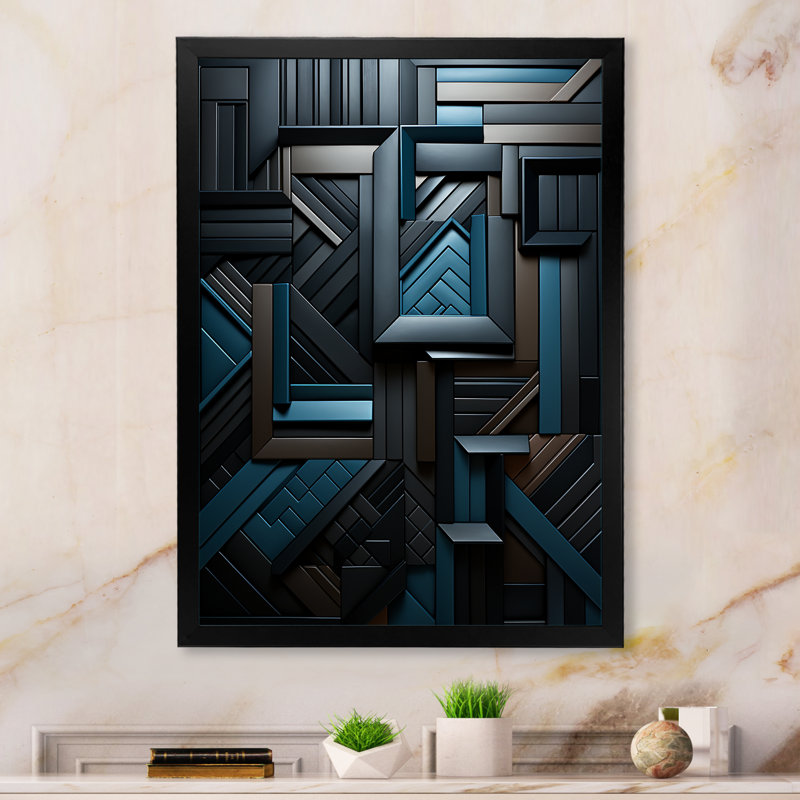Onyx Opulence - art abstrait sur toile, Cadre simple noir, H 44 po x l 34 po x P 1,5 po