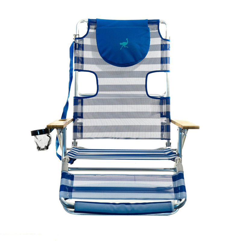 Ostrich The Original 3N1 Lightweight Beach Lounge Chair with Footrest, Stripe, Blue Stripe