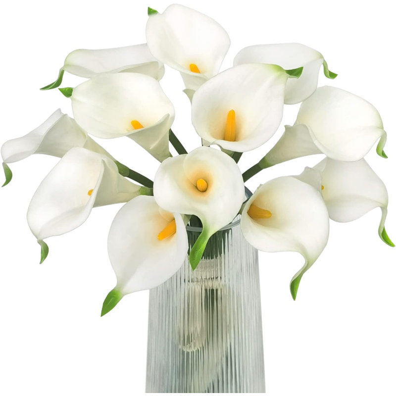 12 pièces de fleurs de lis de Calla artificielles jaunes et blanches