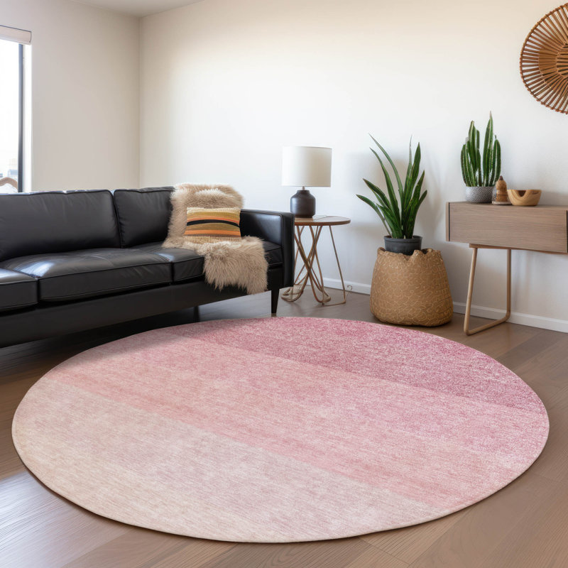 Premium Machine Washable Prisco Pink Rug, Round 8'