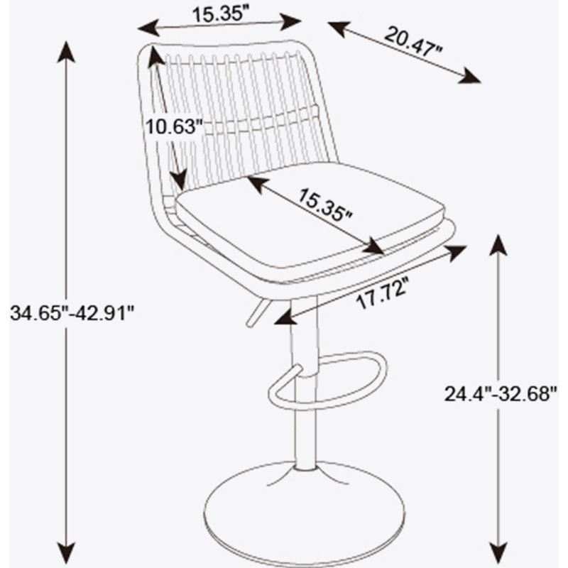 Set of 2 Rattan Bar Stool, 360 Swivel Bar Chair, Counter Height Chair with Footrest for Kitchen, Dining Room