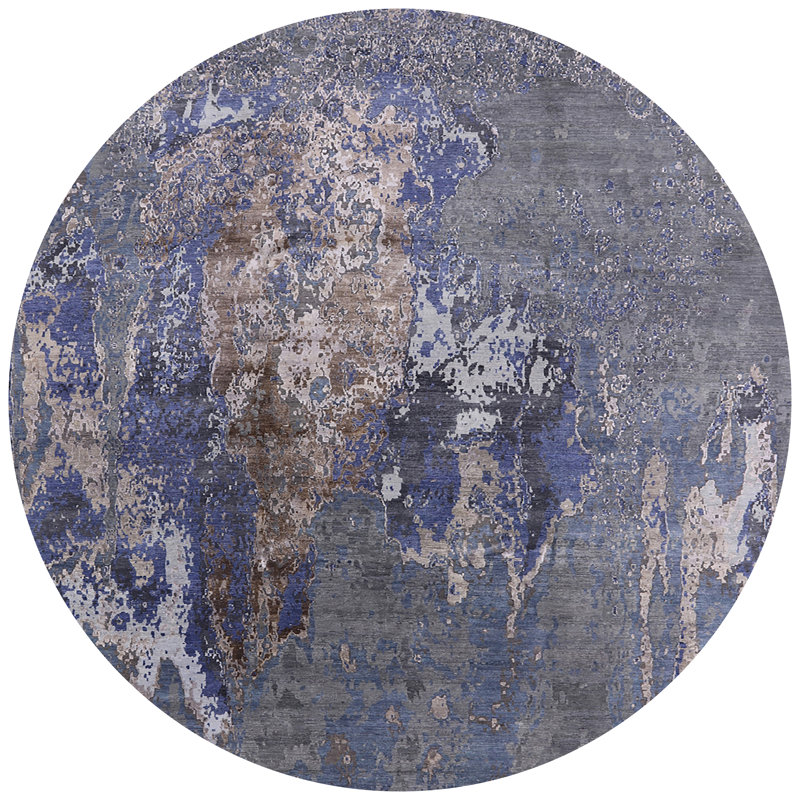 Tapis gris / brun / bleu, Rond 3 pi
